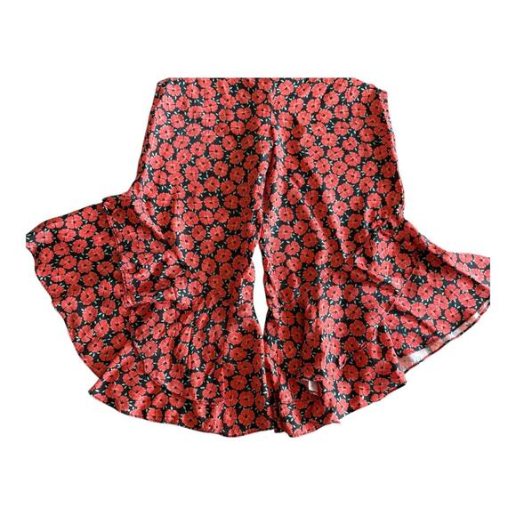 Anthropologie ETT TWA VirginieRed Floral Ruffle Flared Poppy Print Pants Size 2 - Picture 5 of 16